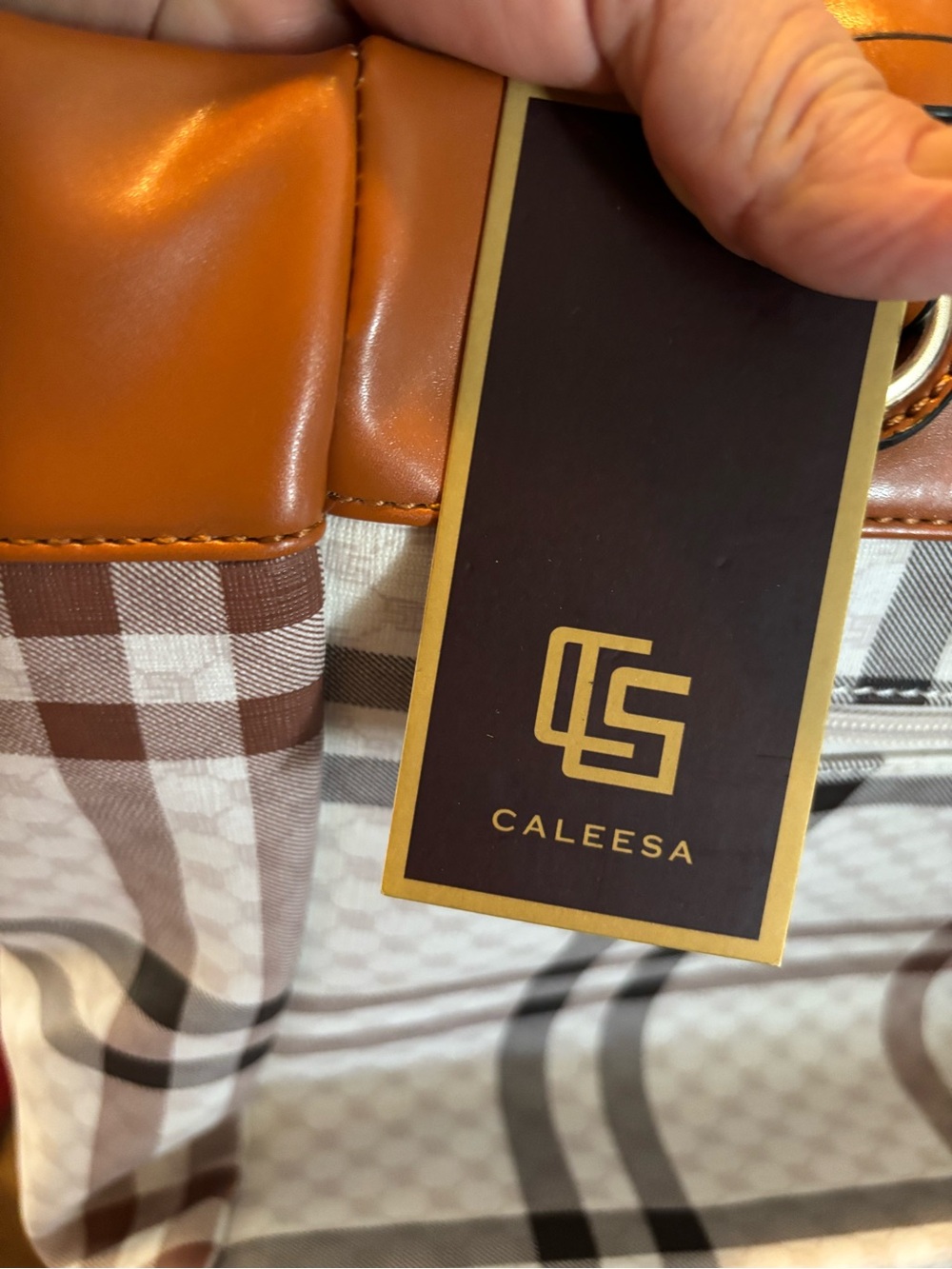 CALE Chestnut and Cream Plaid Shoulder Bag